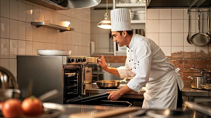 A chef cooking in a restaurant kitchen