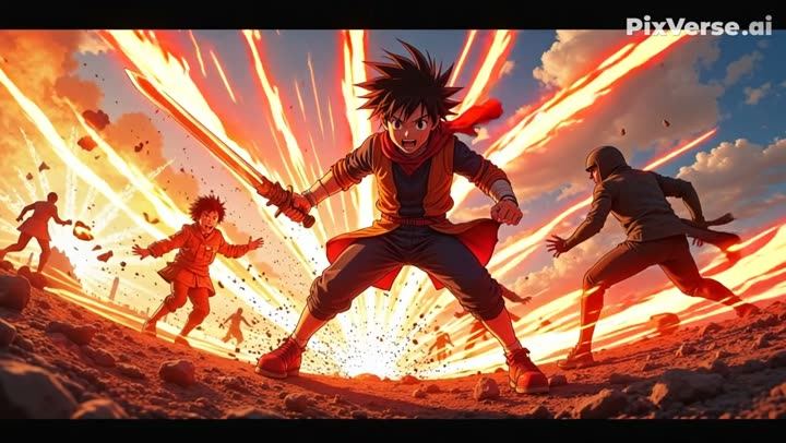 An anime-style fight scene with a PixVerse watermark