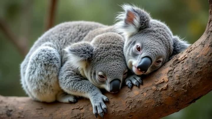 A koala sleeping on a branch